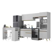 Armário de Cozinha com Bancada/Mesa Gourmet Veneza Multimóveis MP2174 Branco/Dourado