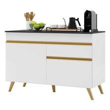 Balcão Cozinha 120cm 2 Portas 1 Gaveta Veneza Multimóveis V3680 Branco/Dourado