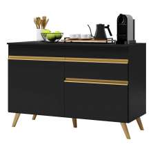Balcão Cozinha 120cm 2 Portas 1 Gaveta Veneza Multimóveis V3680 Preto/Dourado