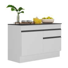 Balcão Cozinha 120cm com Rodapé 2 Portas 1 Gaveta Veneza Multimóveis V2117 Branco/Preto