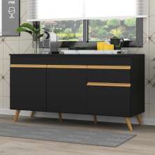 Balcão Cozinha Gabinete Pia 150 cm 3 Portas 1 Gaveta Veneza GB Multimóveis MP3740 Preto