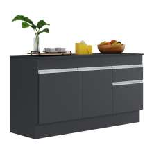 Balcão Cozinha Gabinete Pia 150cm com Rodapé  3 Portas 1 Gaveta Veneza Multimóveis V2107 Preto/Branco
