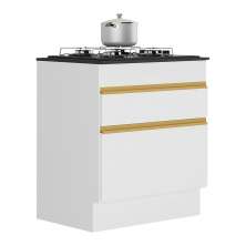Balcão Cozinha para Cooktop 70cm com Rodapé  1 Porta 1 Gaveta Veneza Multimóveis V2118 Branco/Dourado