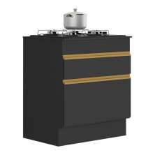 Balcão Cozinha para Cooktop 70cm com Rodapé  1 Porta 1 Gaveta Veneza Multimóveis V2118 Preto/Dourado
