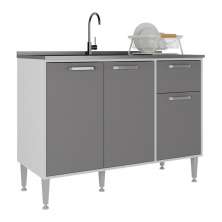 Balcão de Cozinha Gabinete Pia 105cm 3 Portas 1 Gaveta Siena Multimóveis MP2190 Branco Branco/Lacca Fumê