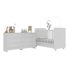 Berço 3 em 1 com Colchão Incluso Rodízios e Cômoda Chantilly Multimóveis MP4289 Branco