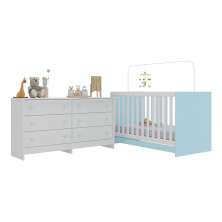 Berço 3 em 1 com Colchão Incluso e Cômoda Doce de Leite Multimóveis MP4298 Branco/Azul