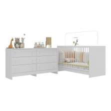 Berço 3 em 1 com Colchão Incluso e Cômoda Framboesa Multimóveis MP4296 Branco