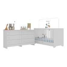 Berço 3 em 1 com Colchão Incluso e Cômoda Pipoca Multimóveis MP4294 Branco
