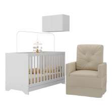Berço 3 em 1 com Colchão Poltrona e Armário Aéreo 2 Portas Multimóveis MP4165 Branco/Bege