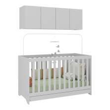 Berço 3 em 1 com Colchão e Armário Aéreo 4 portas Multimóveis MP4158 Branco