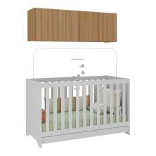 Berço 3 em 1 com Colchão e Armário Aéreo 4 portas Multimóveis MP4158 Branco/Rustic