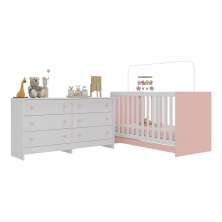 Berço 3 em 1 para Colchão 130 x 60cm com Cômoda Doce de Leite Multimóveis MP4297 Branco/Rosa