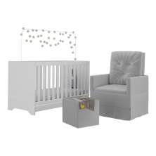 Berço 3x1 com Poltrona de Amamentação e Puff Multimóveis MP4076 Branco/Cinza