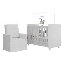 Berço Americano 3x1 com Colchão Incluso Poltrona de Amamentação Multimóveis MP4095 Branco