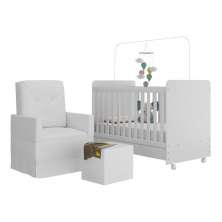 Berço Americano 3x1 com Colchão, Poltrona Amamentação e Puff Bambino Multimóveis MP4107 Branco