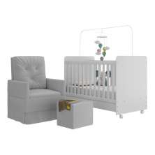 Berço Americano 3x1 com Poltrona de Amamentação e Puff Pimpolho Multimóveis MP4077 Branco/Cinza