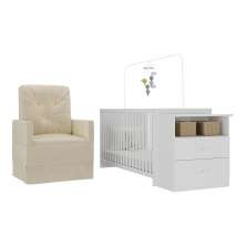 Berço Cômoda com Colchão Incluso e Poltrona de Amamentação Meu Bebê Multimóveis MP4090 Branco/Bege