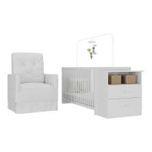 Berço Cômoda com Poltrona de Amamentação Meu Bebê Multimóveis MP4072 Branco