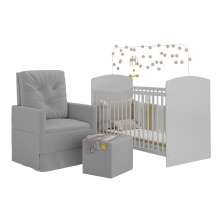 Berço com Poltrona de Amamentação e Puff Ana Lívia Multimóveis MP4075 Branco/Cinza