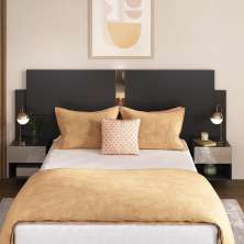 Cabeceira Casal/Queen com Espelhos e 2 Mesas de Cabeceira 232cm Multimóveis MP4326 Preto
