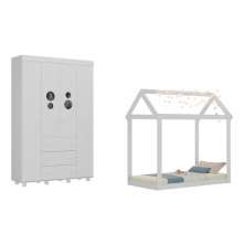 Cama Infantil Montessoriana para Colchão 150x70cm com Guarda-Roupas Pimpolho Multimóveis MX4279 Branco