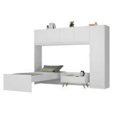 Cama de Solteiro com Colchão/Guarda Roupa/Mesa de Cabeceira Retrô Dublin Multimóveis MP4037 Bca/Nat