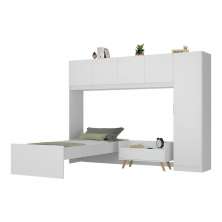 Cama de Solteiro com Guarda Roupa e Mesa de Cabeceira Retrô Dublin Multimóveis MP4033 Branca/Natural