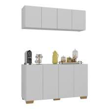 Conjunto Cantinho do Café Armário e Aparador 4 portas Multimóveis MP1085 Branco/Natural