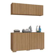 Conjunto Lavanderia Multiuso Armário Aéreo e Balcão 4 Portas Multimóveis MP5054 Rustic/Natural