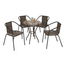 Conjunto para Jardim com Mesa Vidro 60cm e 4 Cadeiras Junco Sintético Multimóveis CR8008 Café Mesclado