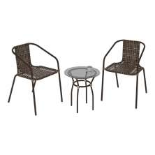 Conjunto para Jardim com Mesa de Centro Vidro 50cm e 2 Cadeiras Junco Sintético Multimóveis CR8007 Café Mesclado