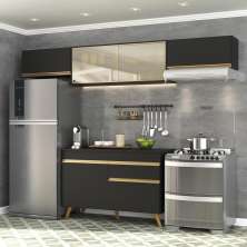 Cozinha Compacta 4 pç c/ Armário e Balcão MP3698 Veneza GB Preta