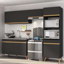 Cozinha Compacta 4 peças com Armário e Balcão MP3749 Veneza GB Multimóveis Preta
