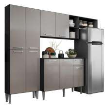 Cozinha Compacta Multimóveis Pequim FG2933 com Armário e Balcão Preta/Lacca Fumê