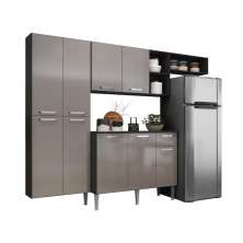 Cozinha Compacta Multimóveis Pequim Sun FG3000 com Armário e Balcão Preta/Lacca Fumê