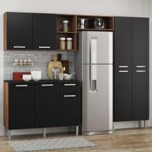 Cozinha Compacta Multimóveis Pequim Up FG2999 com Armário e Balcão Madeirada/Preta