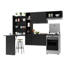 Cozinha Compacta Multimóveis Sofia FG2007 com Mesa Dobrável Preta