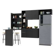 Cozinha Compacta Multimóveis Sofia FG2008 com Mesa Dobrável Preta