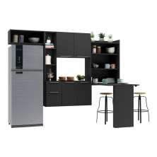 Cozinha Compacta Multimóveis Sofia FG2010 com Mesa Dobrável Preta