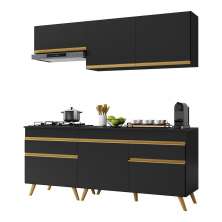 Cozinha Compacta Multimóveis Veneza GB FG3705 com Armário e Balcão Preta