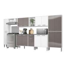 Cozinha Compacta Multimóveis Xangai Blues FG3282 com Armário e Balcão Branca/Lacca Fumê