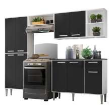 Cozinha Compacta Multimóveis Xangai FG3415 com 3 Leds Armário e Balcão Branca/Preta