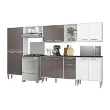 Cozinha Compacta Multimóveis Xangai Jazz FG3281 com Armário e Balcão Branca/Lacca Fumê