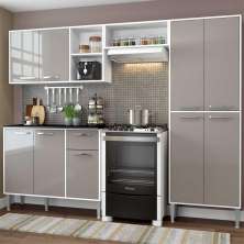 Cozinha Compacta Multimóveis Xangai Plus FG2840 com Armário e Balcão Branca/Lacca Fumê