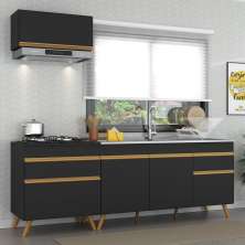 Cozinha Compacta Veneza GB Multimóveis MP2074 com Armário e Balcão Preta