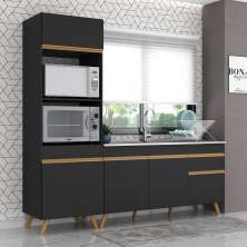 Cozinha Compacta Veneza GB Multimóveis MP2078 com Armário e Balcão Preta