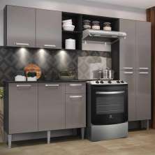 Cozinha Compacta c/ 3 Leds Armário e Balcão com Tampo Pequim Up Multimóveis Preta/Lacca Fumê