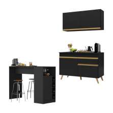 Cozinha Compacta com Bancada Americana 1 Porta Veneza Multimóveis MP2207 Preto/Dourado
