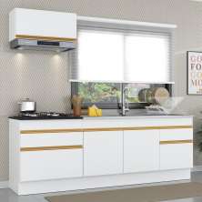 Cozinha Compacta com Rodapé Veneza Multimóveis MP2109 com Armário e Balcão Branca